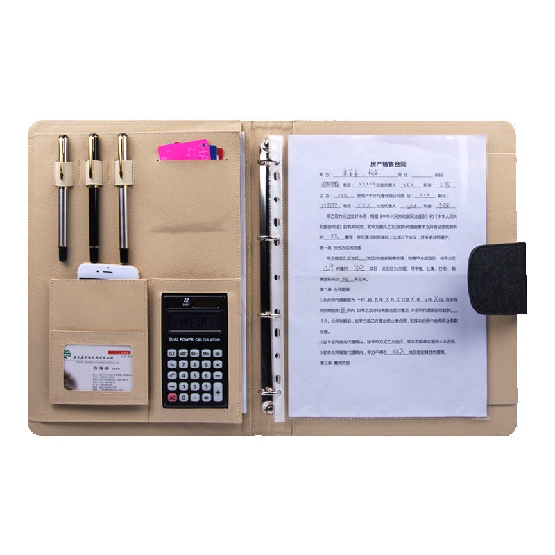 PU Leather A4 Ring Binder Portfolio Folder na May Calculator