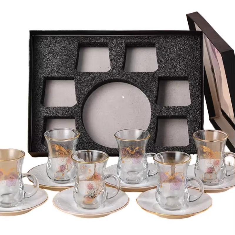 Gold Floral Rim Glass Tea Cup Gift Box Set Para sa Home Tea Party
