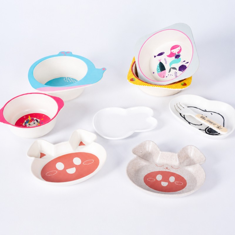Custom na Bamboo Fiber Kids Plates Cartoon Toddler Tableware