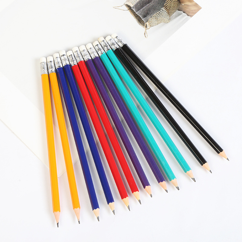 Custom Printed Wooden HB Pencils na may Rubber Eraser