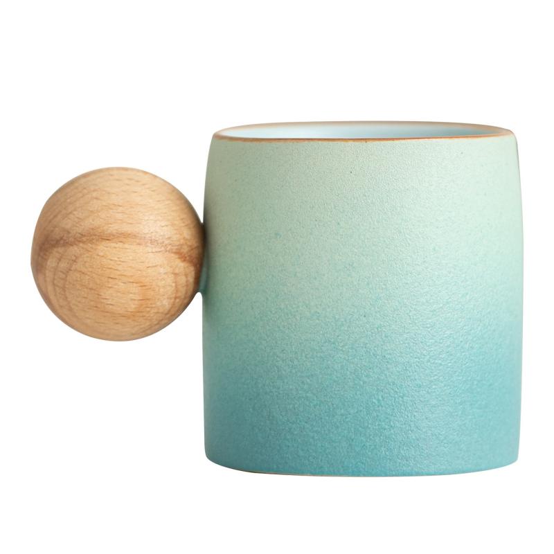Gradient Ceramic Mug Wooden Ball Handle Para sa Regalo sa Bahay