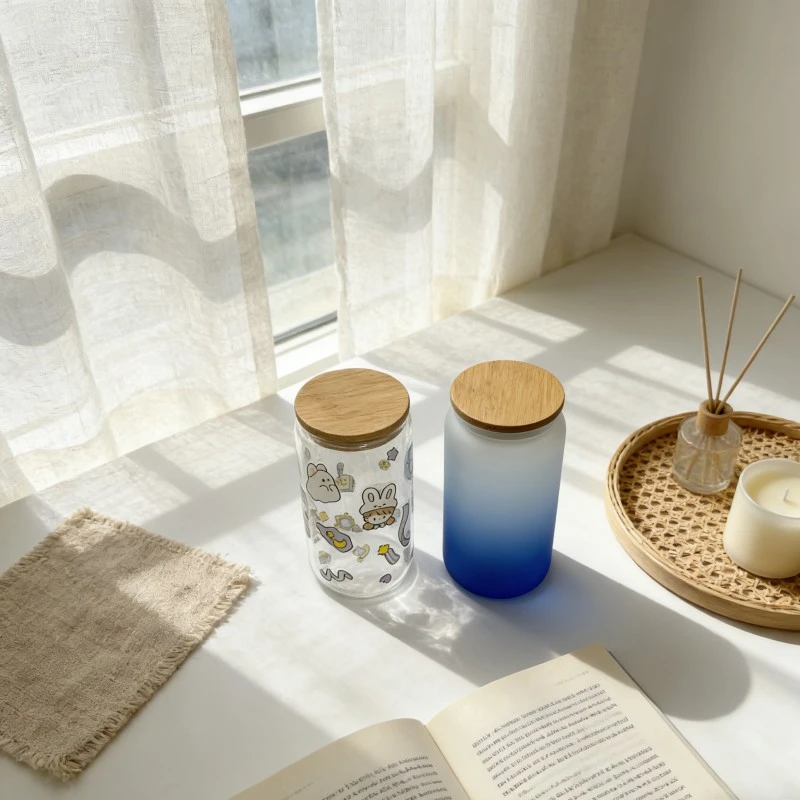 Borosilicate Glass Can Tumblers With Bamboo Lids