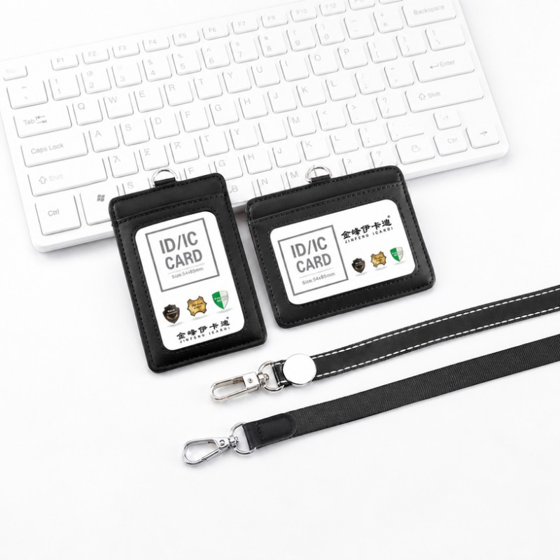 Leather ID Badge Holder na may Lanyard