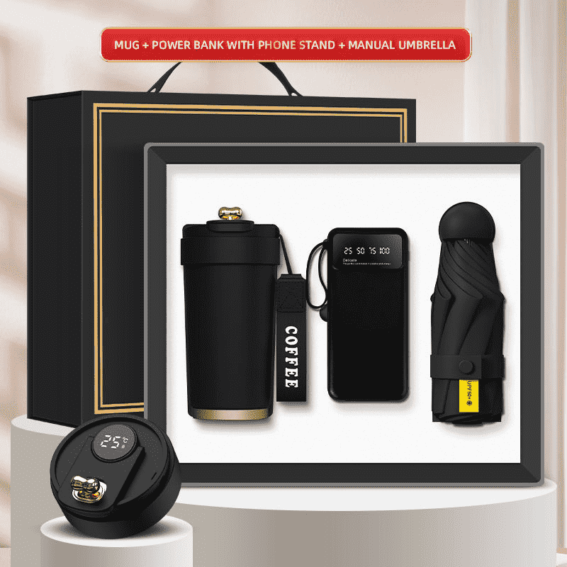 Custom na Logo 3-in-1 Gift Box Mug Power Bank Mini Umbrella