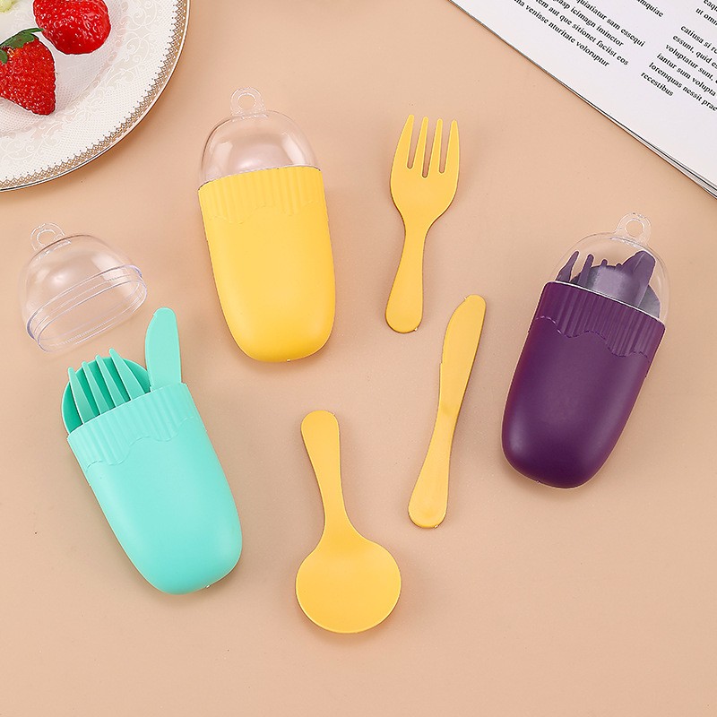 PP Portable Kids Cutlery Set na May Storage Case