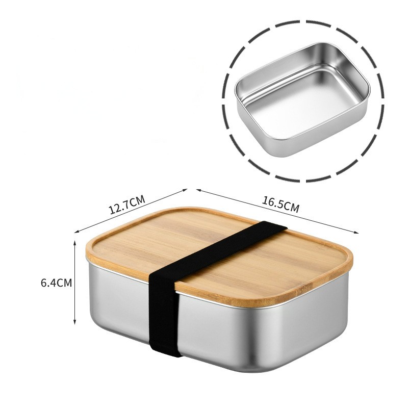 Stainless Steel Lunch Box na may Takip ng Kawayan