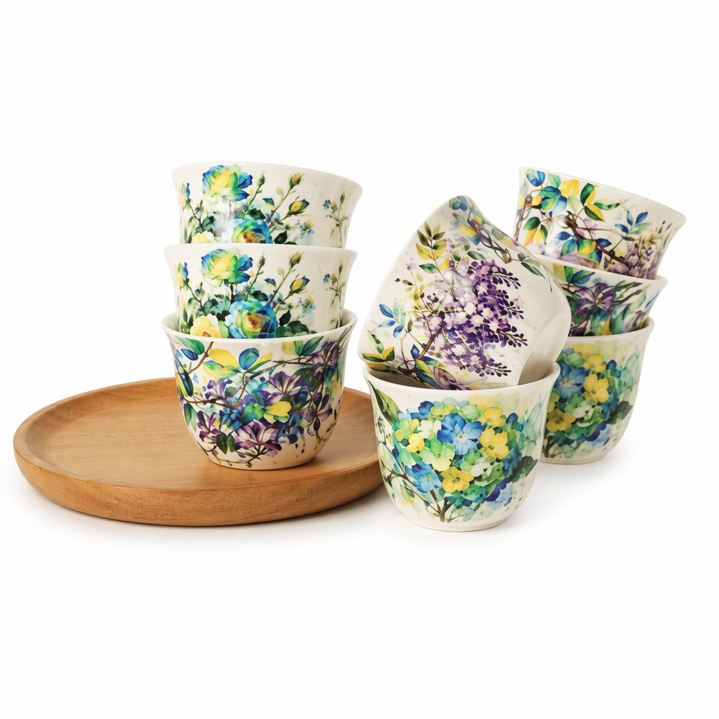 Watercolor Floral Ceramic Teacup 8Pcs Gift Set Para sa Paghahain ng Tea