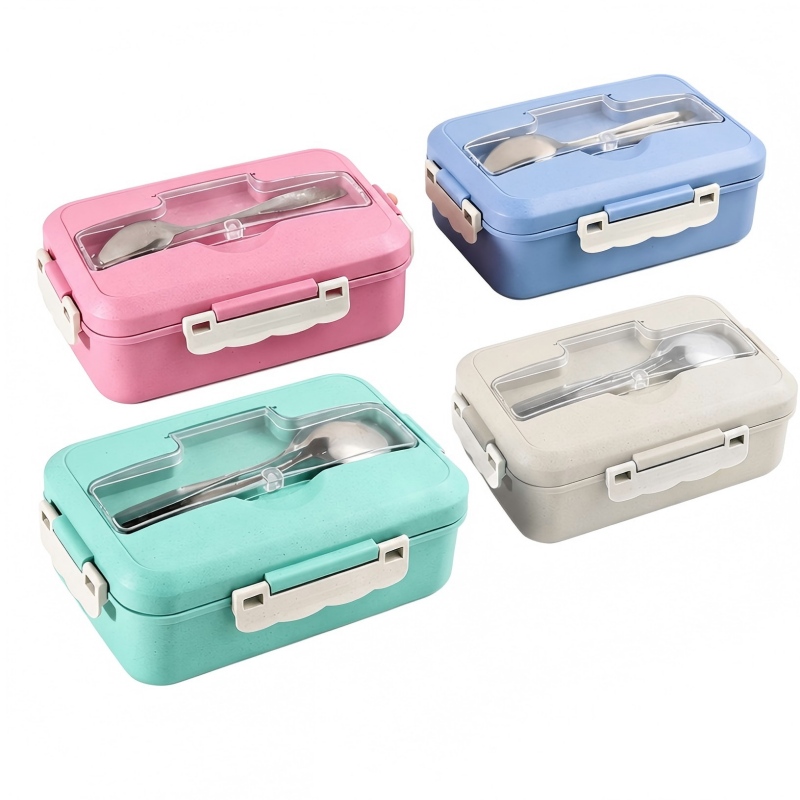 Wheat Straw Bento Box na May Stainless Steel Cutlery