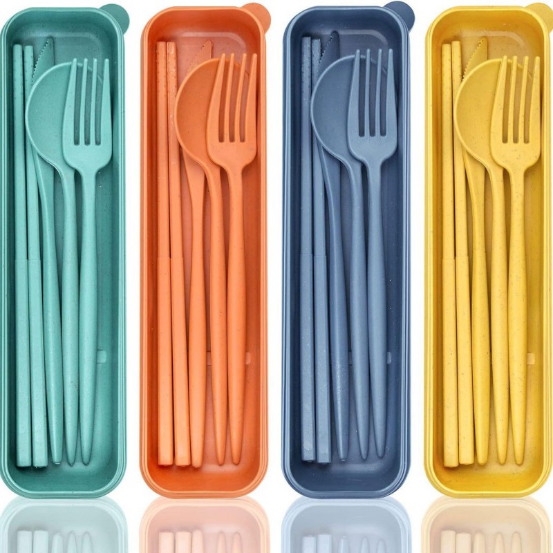 Wheat Straw Portable Utensil Set na may Storage Case